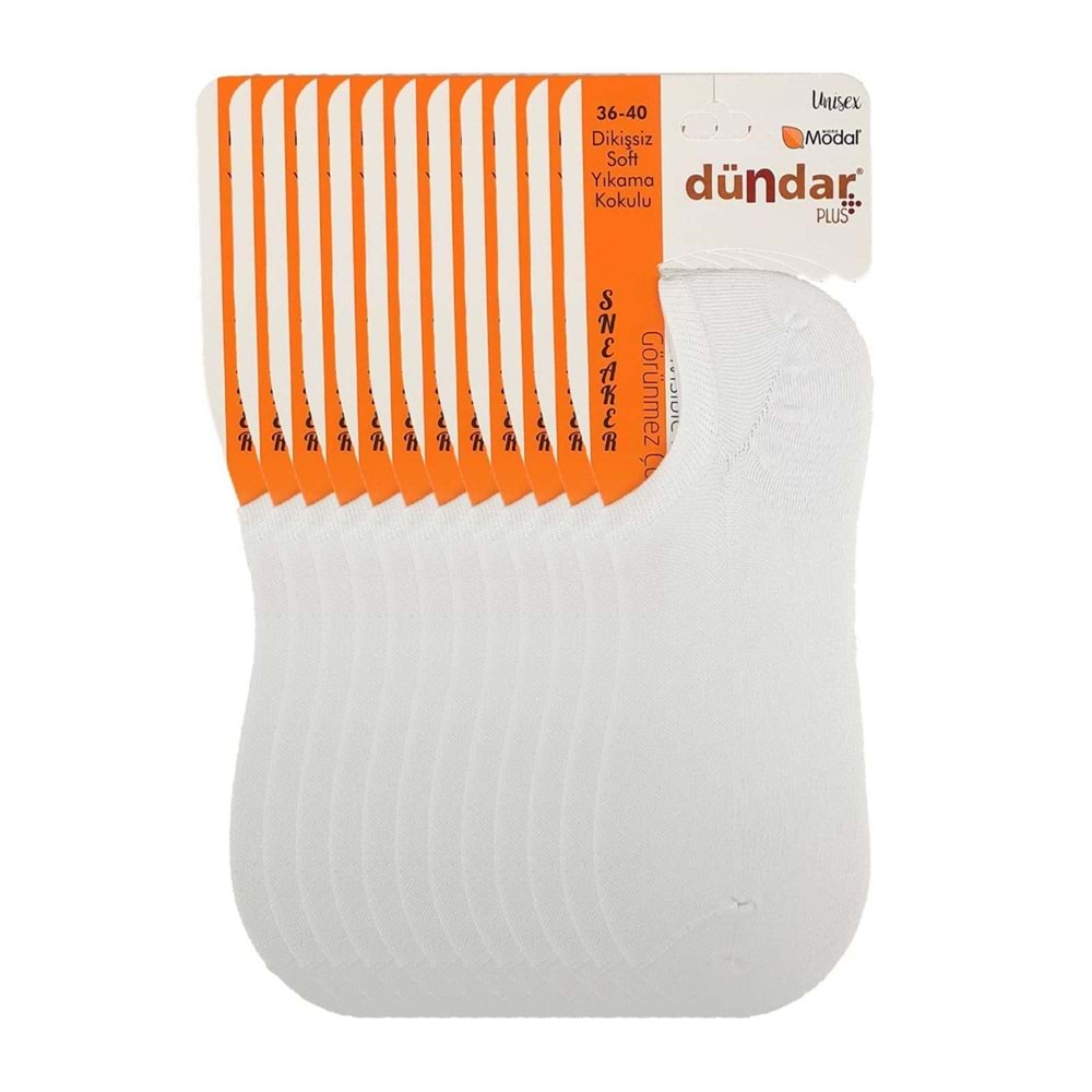 12 Adet Dündar Kadın Sneaker Çorap Modal Görünmez Çorap - Beyaz - 36-40