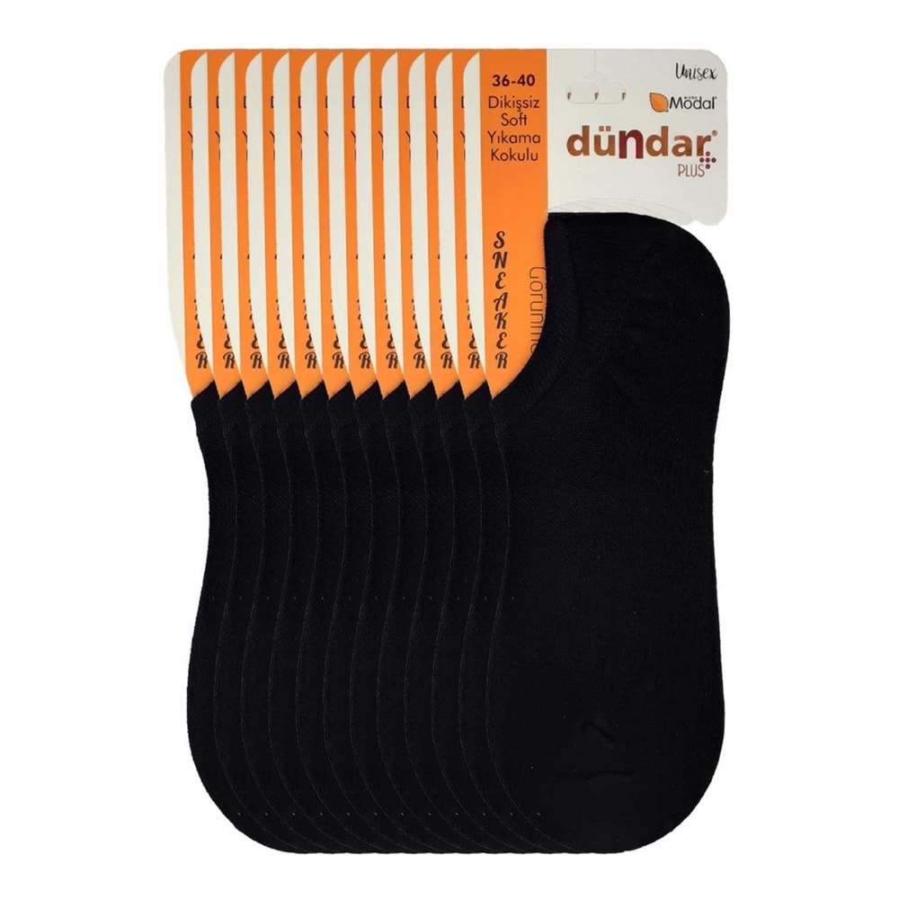 12 Adet Dündar Kadın Sneaker Çorap Modal Görünmez Çorap - Siyah - 36-40