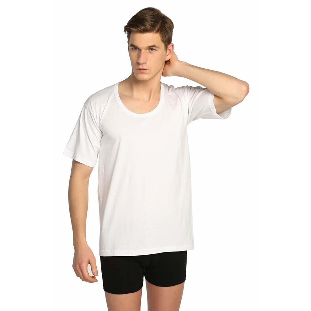 6 Adet Seher Yıldızı 0002 %100 Pamuk Erkek Açık Yaka Fanila - Beyaz - 5